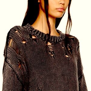 AKIRA Brown Distressed 100% Cotton Crew Neck Long Sleeve Sweater Size M